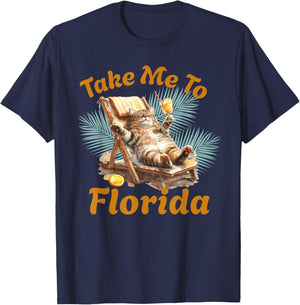 Take Me to Florida Cute Cat Beach Vacation Summer T-Shirt - T-Shirt | Navy