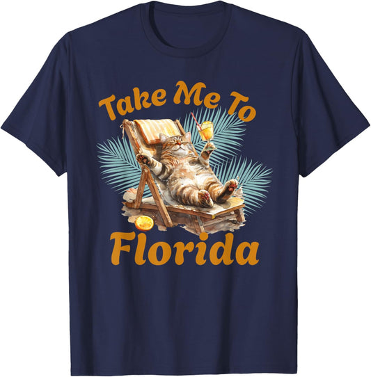 Take Me to Florida Cute Cat Beach Vacation Summer T-Shirt - T-Shirt | Navy