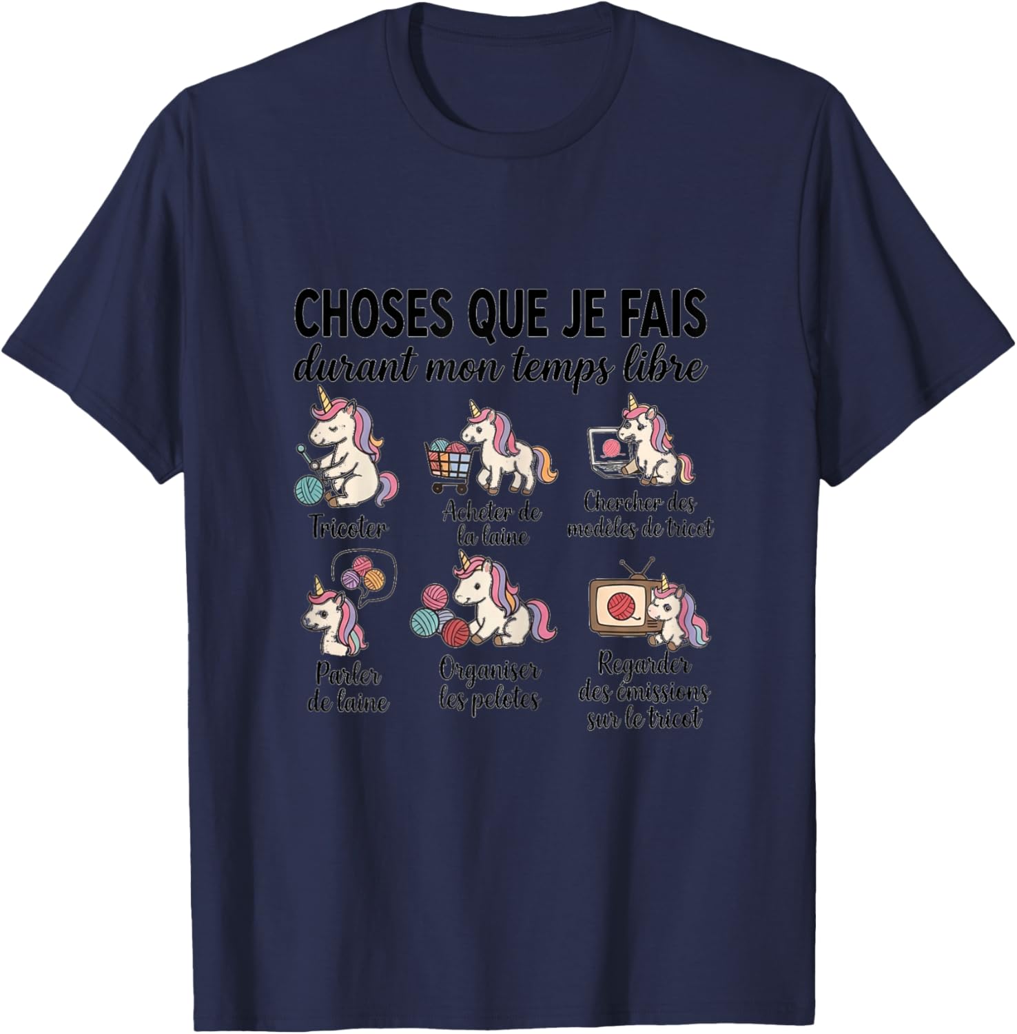 Tricot Humour Femme Cadeau Tricoteuse Licorne Laine T-Shirt - T-Shirt | Navy
