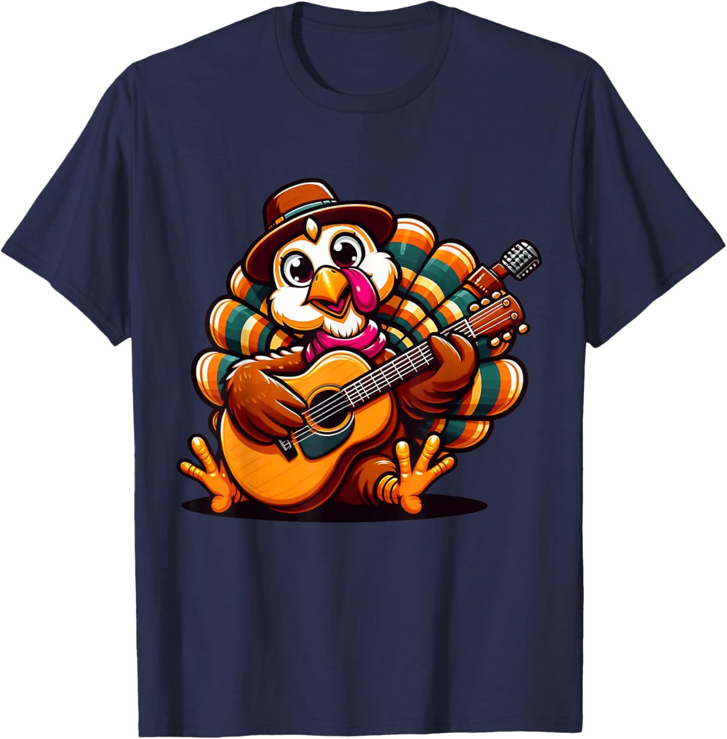 Thanksgiving for Family - Charming Turkey Playing Guitar T-Shirt - T-Shirt | Navy