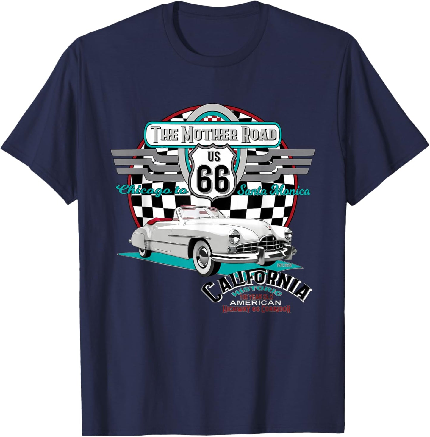 California US Highway 66 Historic Chicago to Santa Monica T-Shirt - T-Shirt | Navy
