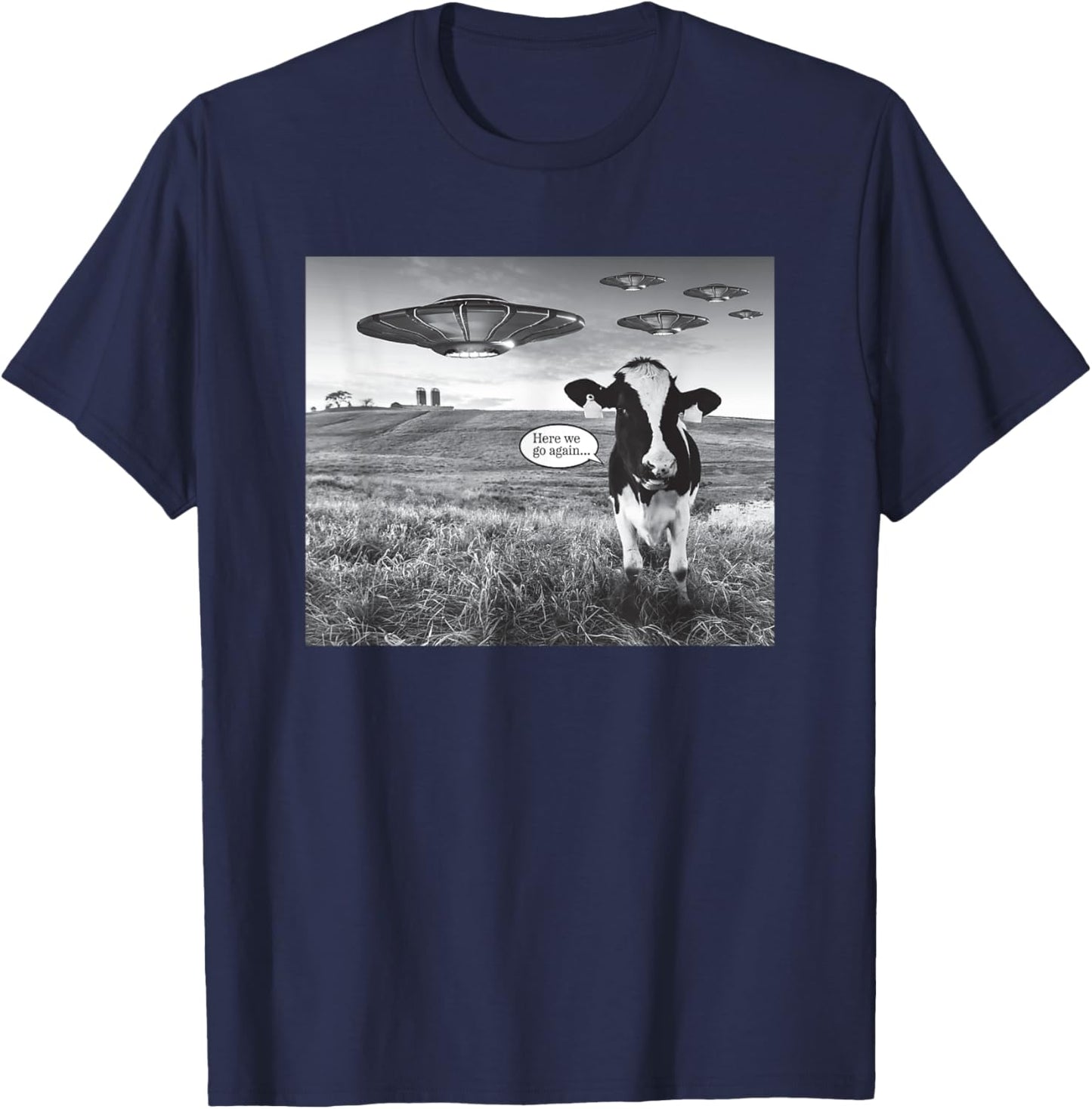 Funny Cow Selfie With Alien T-Shirt - T-Shirt | Navy