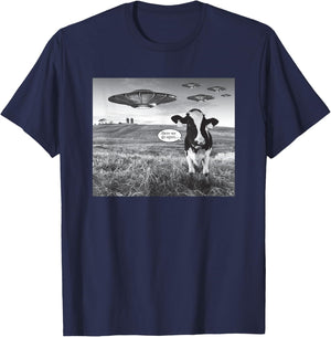 Funny Cow Selfie With Alien T-Shirt - T-Shirt | Navy