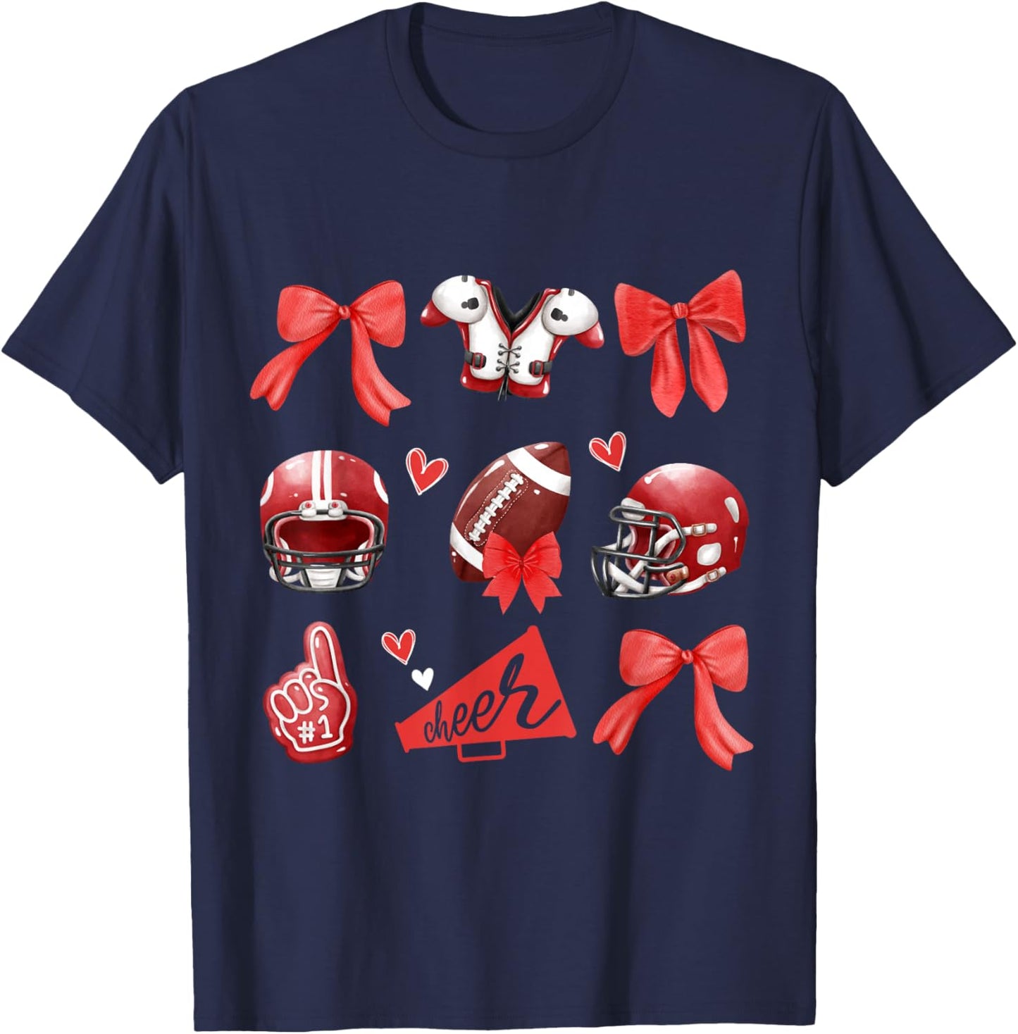 Cheer Football Mom Coquette Bow Game Mom Women Girls Kids T-Shirt - T-Shirt | Navy