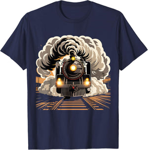 Vintage Funny Steam Train Locomotive T-Shirt - T-Shirt | Navy
