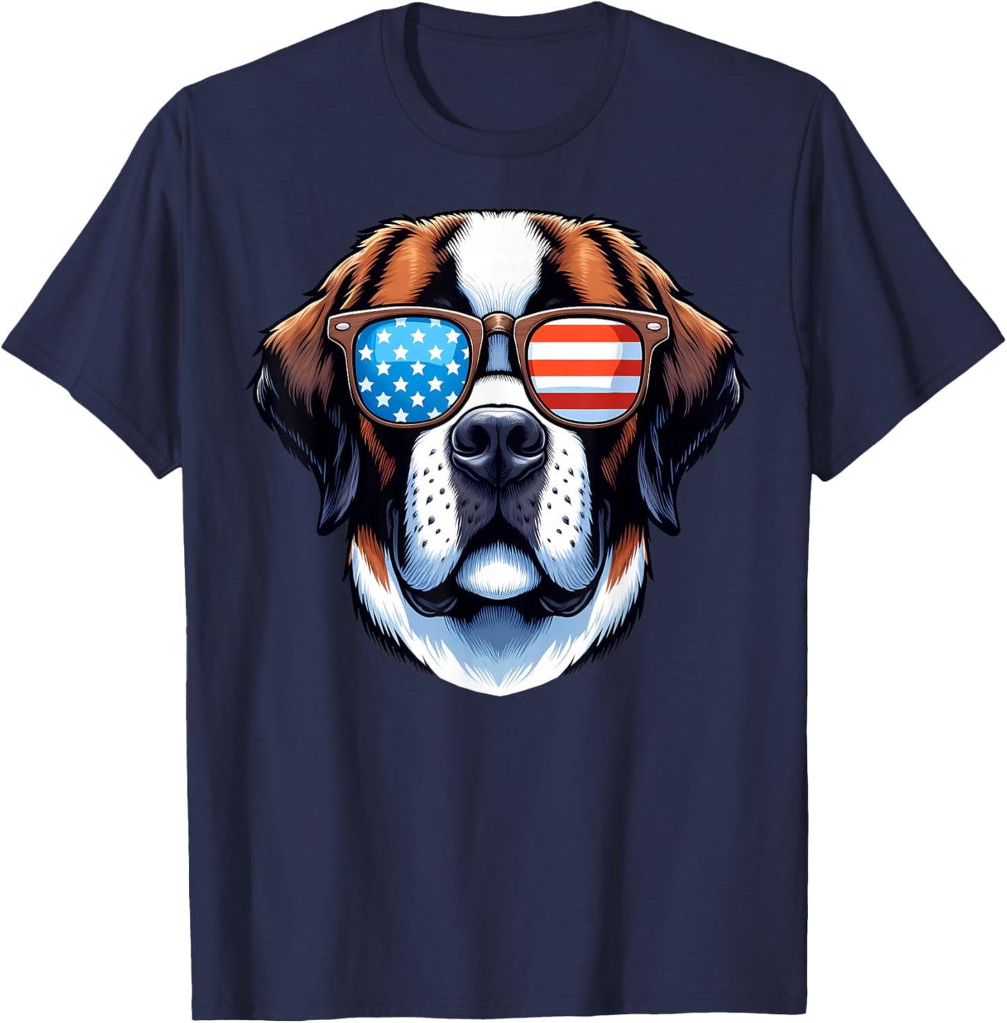 Saint Bernard Patriotic American Flag USA Sunglasses Dog T-Shirt - T-Shirt | Navy