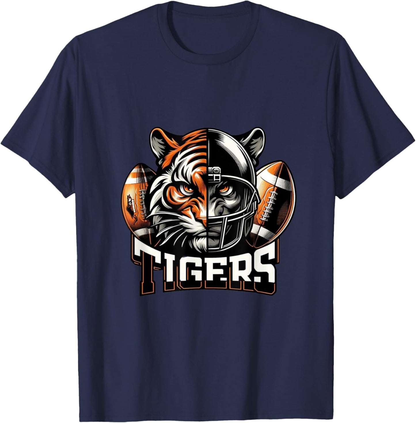 Tigers Football School Sports Fan Team Spirit T-Shirt - T-Shirt | Navy