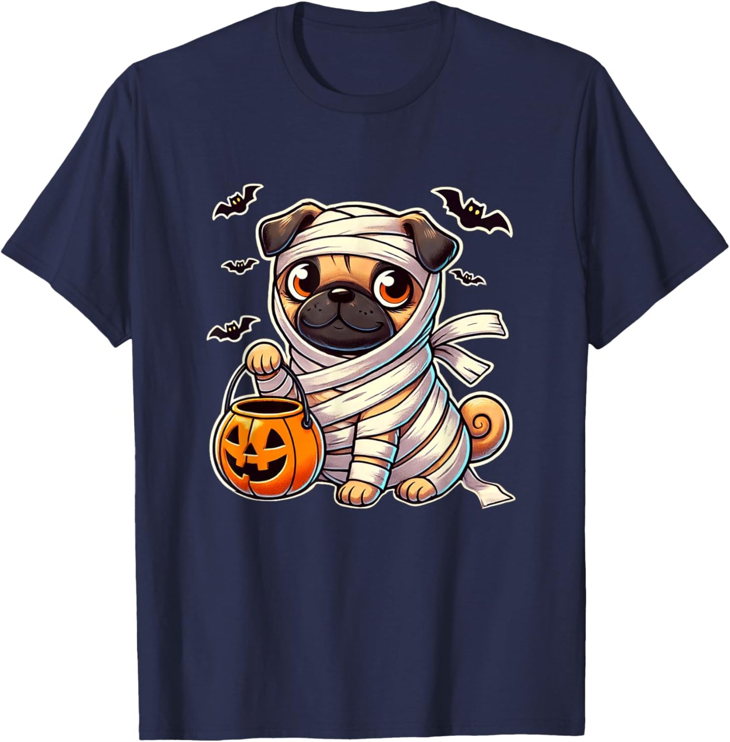 Pug Halloween Mummy Cute Pug Kids T-Shirt - T-Shirt | Navy