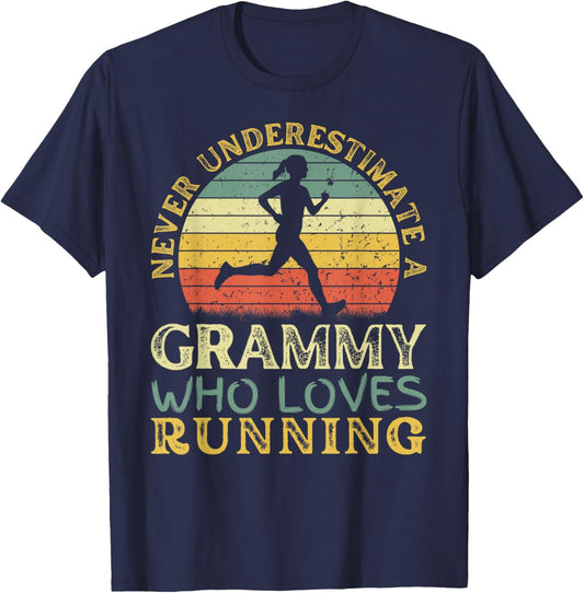 Never Underestimate A Grammy Who Loves Running Run Grammy T-Shirt - T-Shirt | Navy