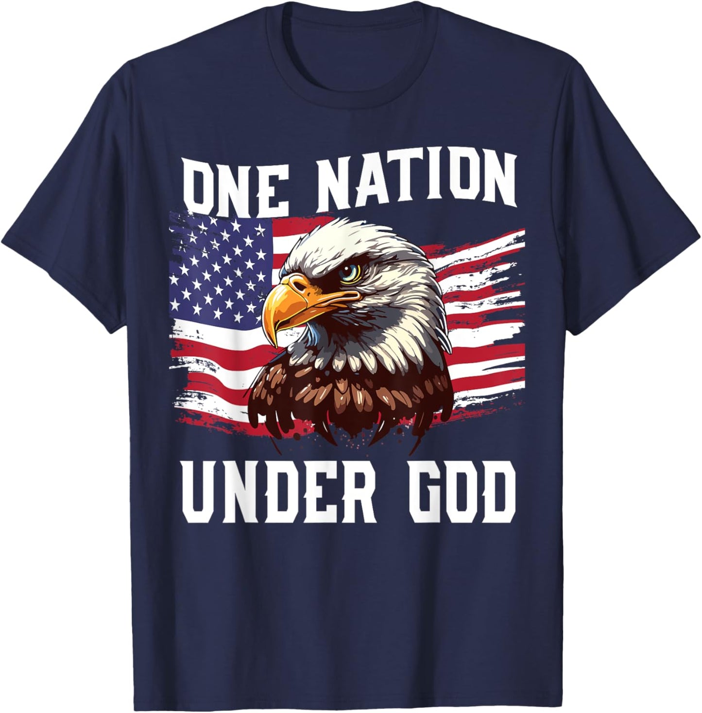 Men's One Nation Under God Bald Eagle Patriotic 4th July USA T-Shirt - T-Shirt | Navy