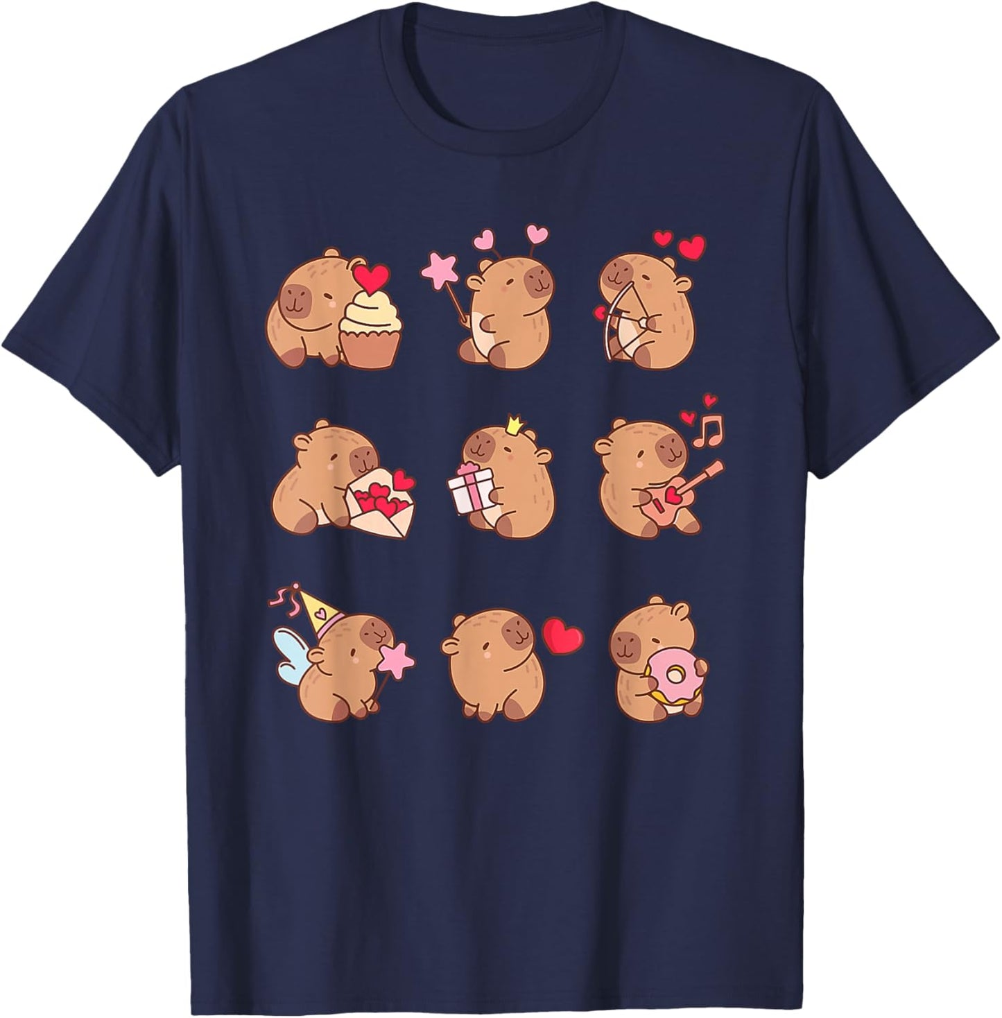 Super Cute Capybaras in Various Poses Capybara T-Shirt - T-Shirt | Navy