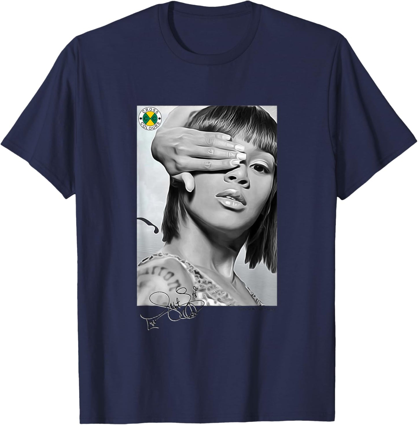 CROSS COLOURS Lisa Left Eye Lopes Legacy | 1990's Vintage Legends Adult T-Shirt - T-Shirt | Navy