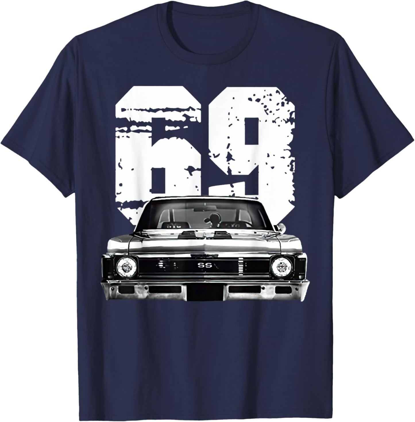 1969 69 Chevys Nova 2 Classic Car Old School Muscle Car T-Shirt - T-Shirt | Navy