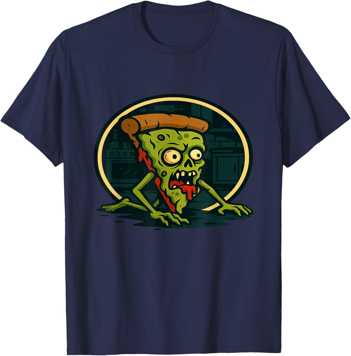 Gory Zombie Pizza Slice Creepy Horror Halloween Artwork T-Shirt - T-Shirt | Navy