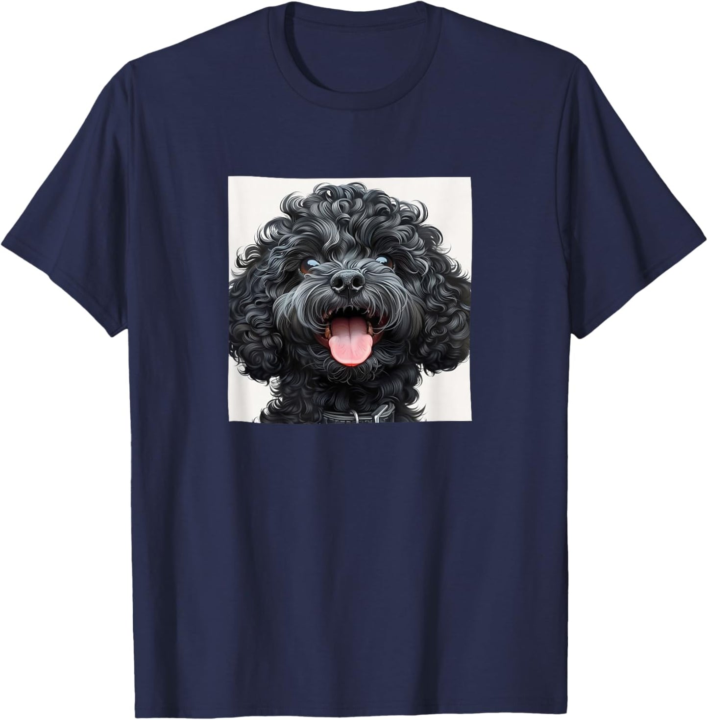 Black Poodle Puppy Laughing Graphic T-Shirt - T-Shirt | Navy