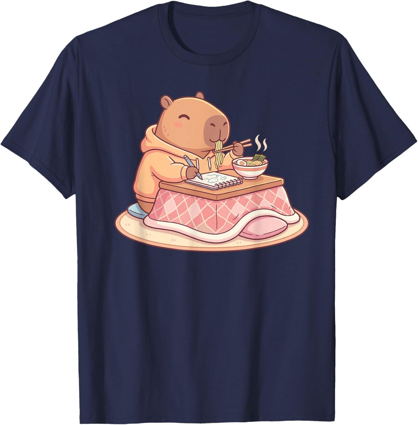 Kawaii Capybara Ramen Anime Drawing Lo-Fi Cozy Vibes T-Shirt - T-Shirt | Navy