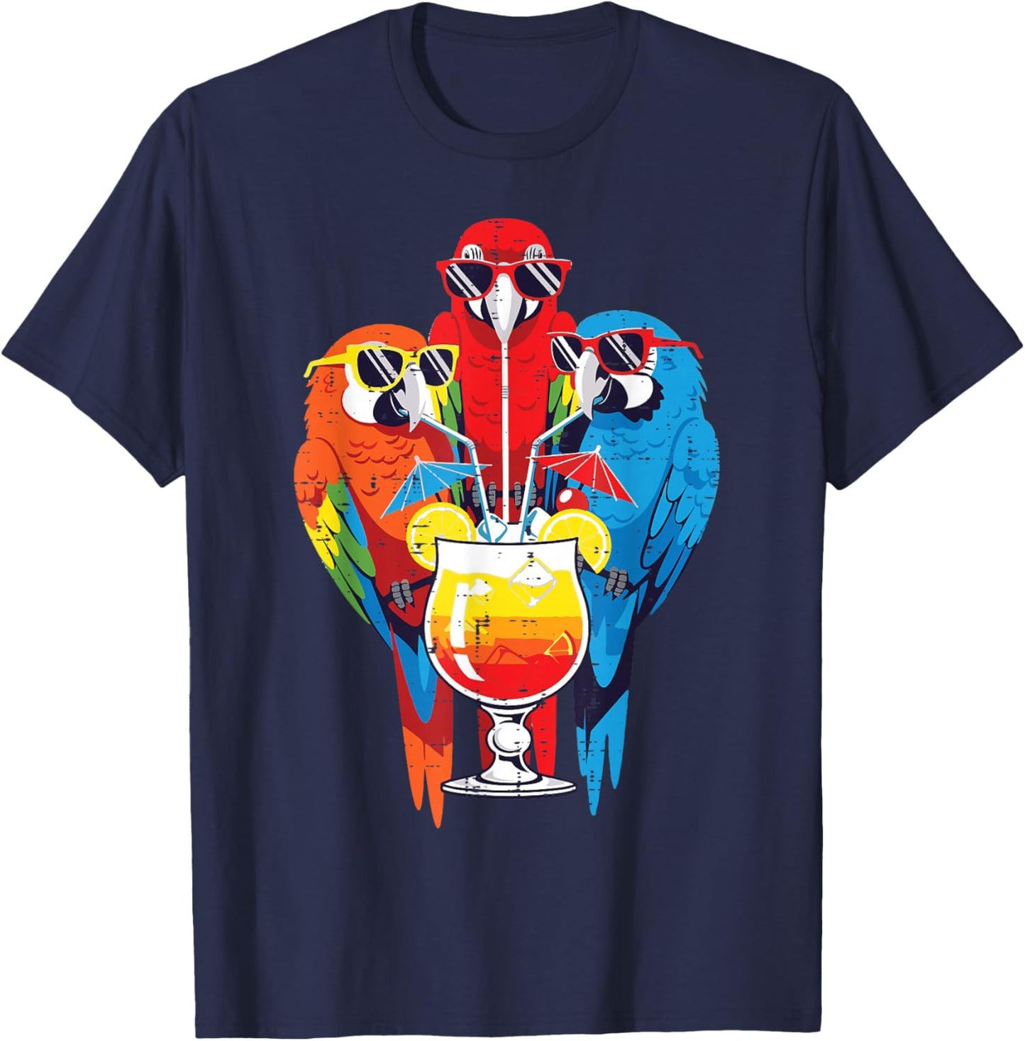 Vacation Birds Sunglasses Cocktail Parrots Summer Women's Men's T-Shirt - T-Shirt | Navy