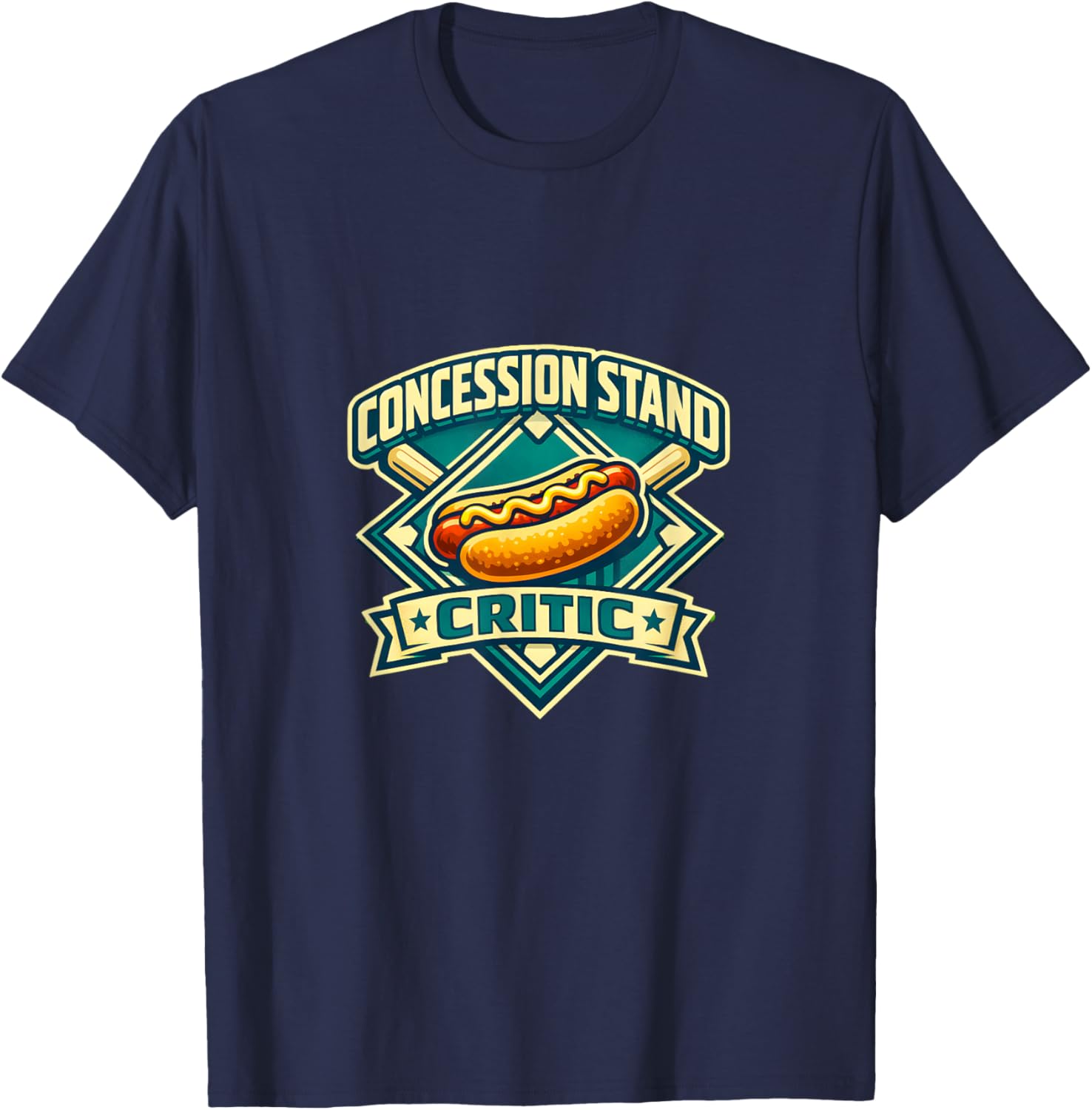 Concession Stand Critic Hot Dog Baseball Food Lover Fan T-Shirt - T-Shirt | Navy