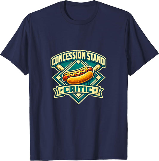Concession Stand Critic Hot Dog Baseball Food Lover Fan T-Shirt - T-Shirt | Navy