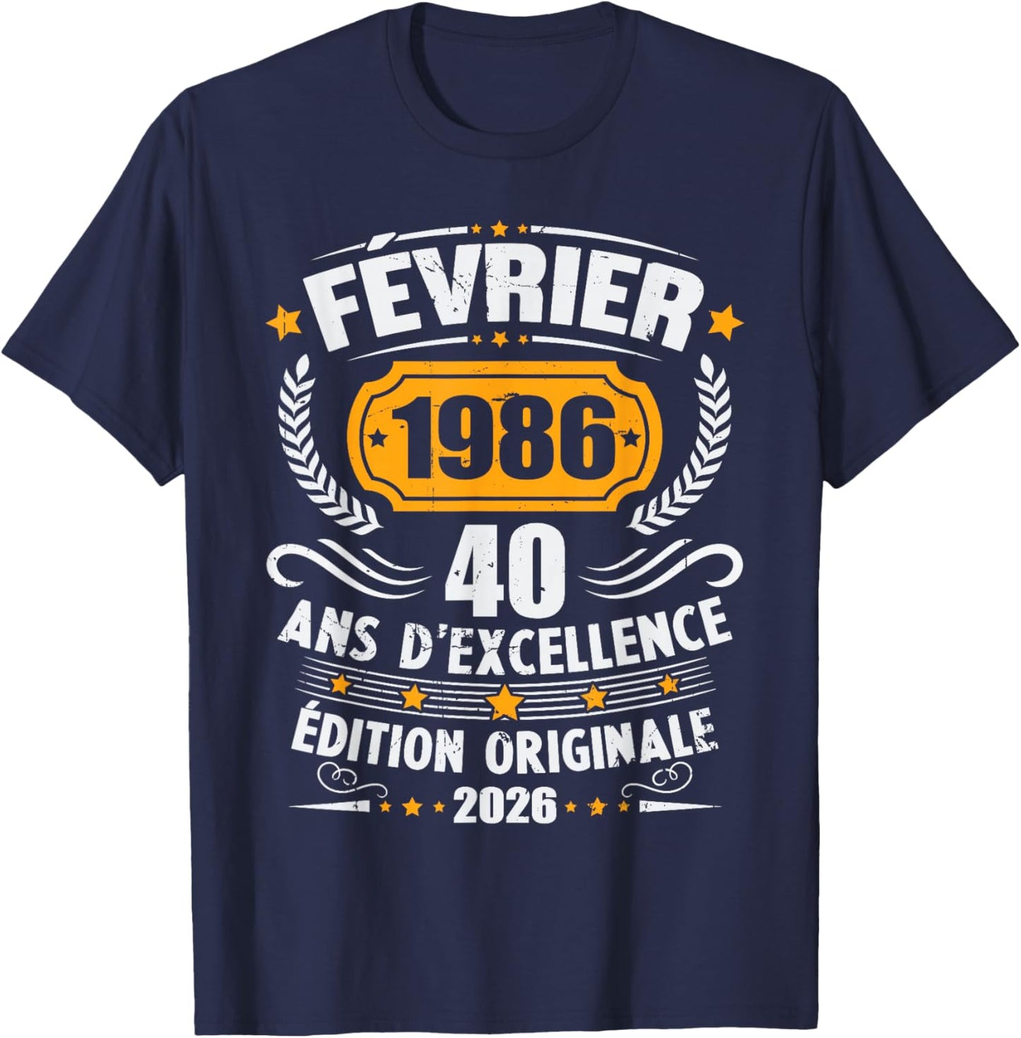 Vintage February 1986 40th Birthday Gift Man Woman T-Shirt - T-Shirt | Navy
