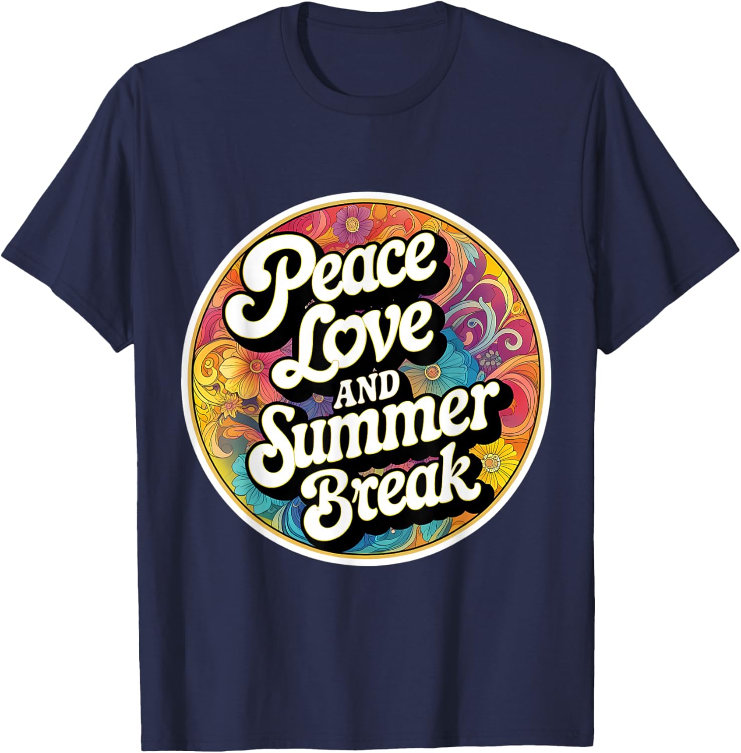 Peace Love And Summer Break Vacation Teacher Student Retro T-Shirt - T-Shirt | Navy