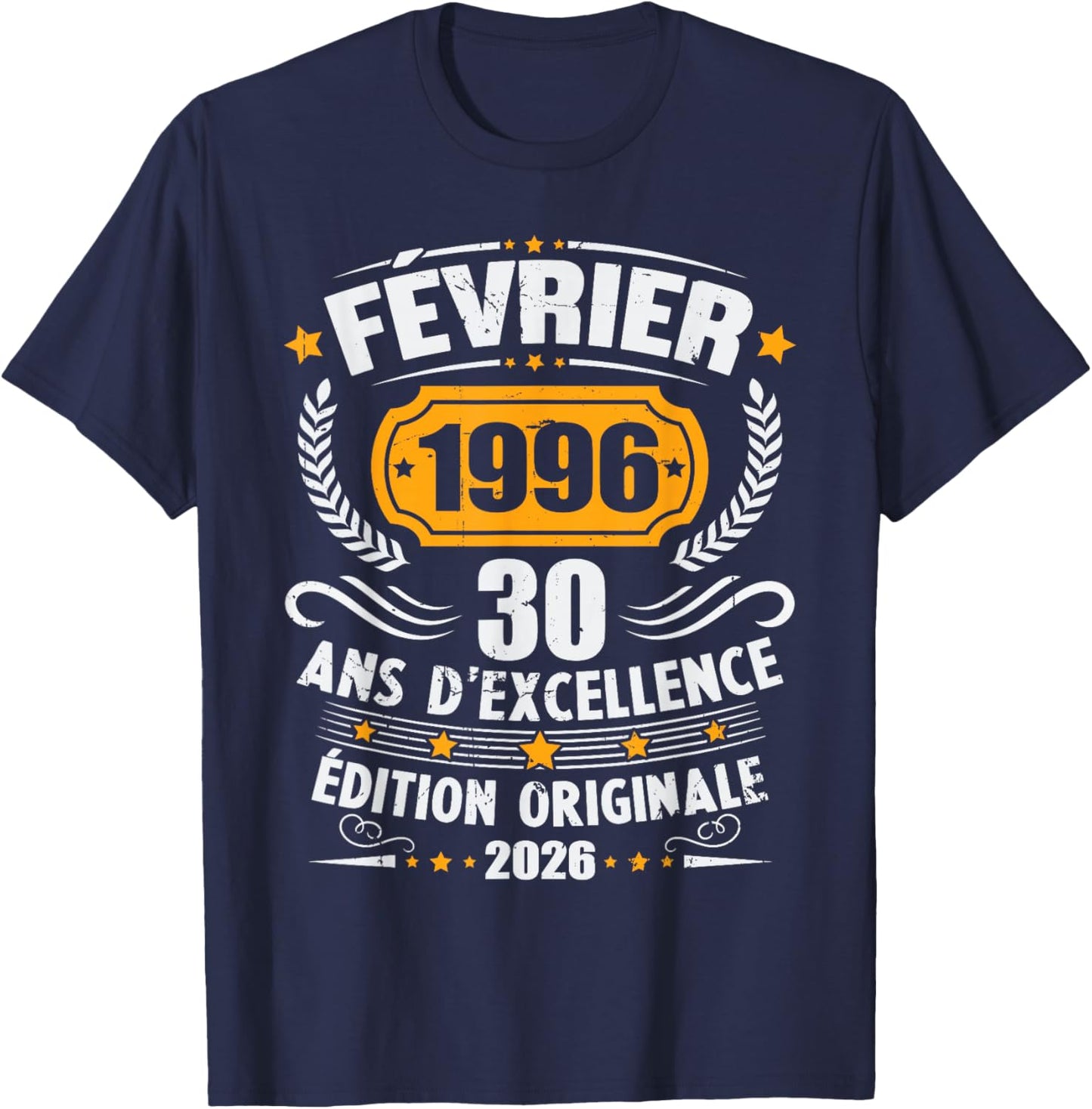 Vintage February 1996 30th Birthday Gift Man Woman T-Shirt - T-Shirt | Navy