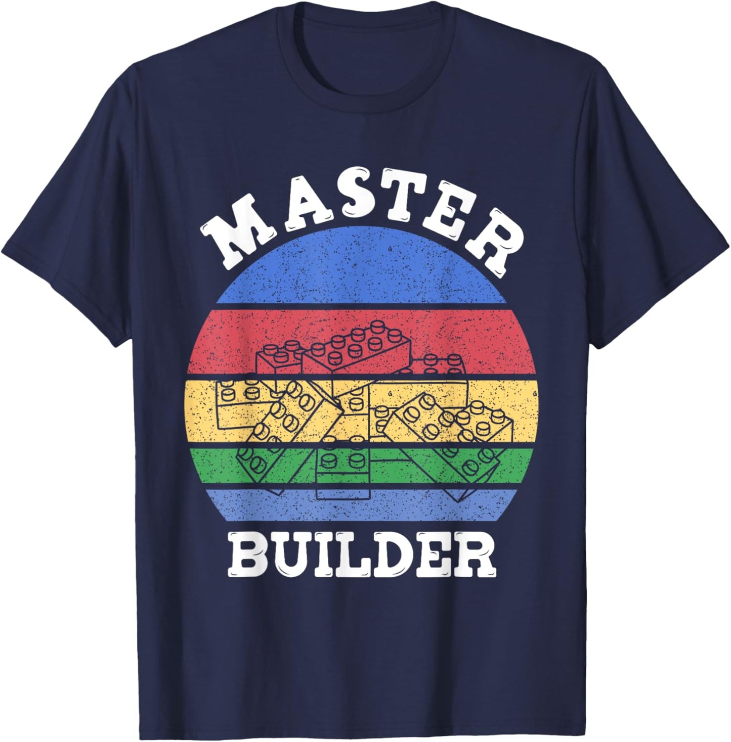 Master Builder Retro Vintage Kids Building Blocks Men Boys T-Shirt - T-Shirt | Navy