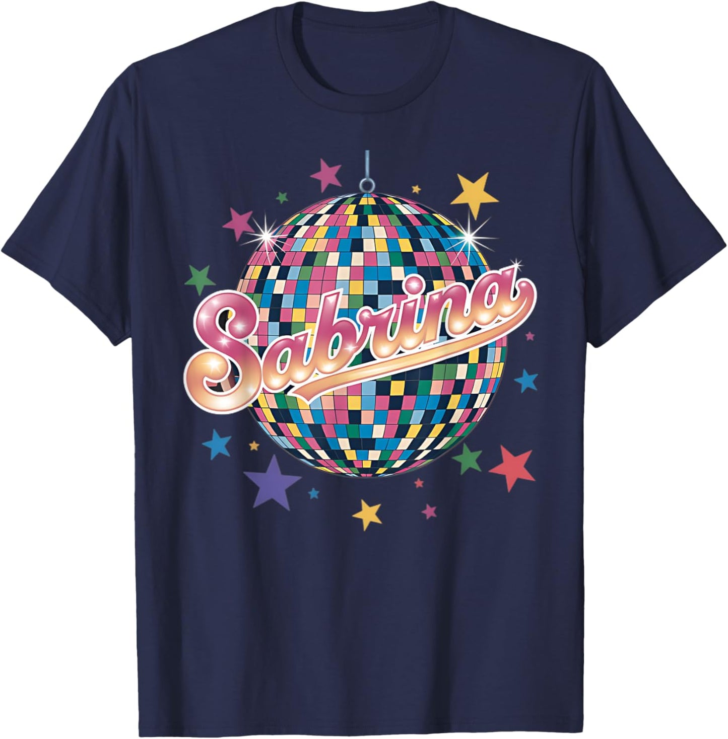 Girl Retro Sabrina First Name Personalized Heart T-Shirt - T-Shirt | Navy