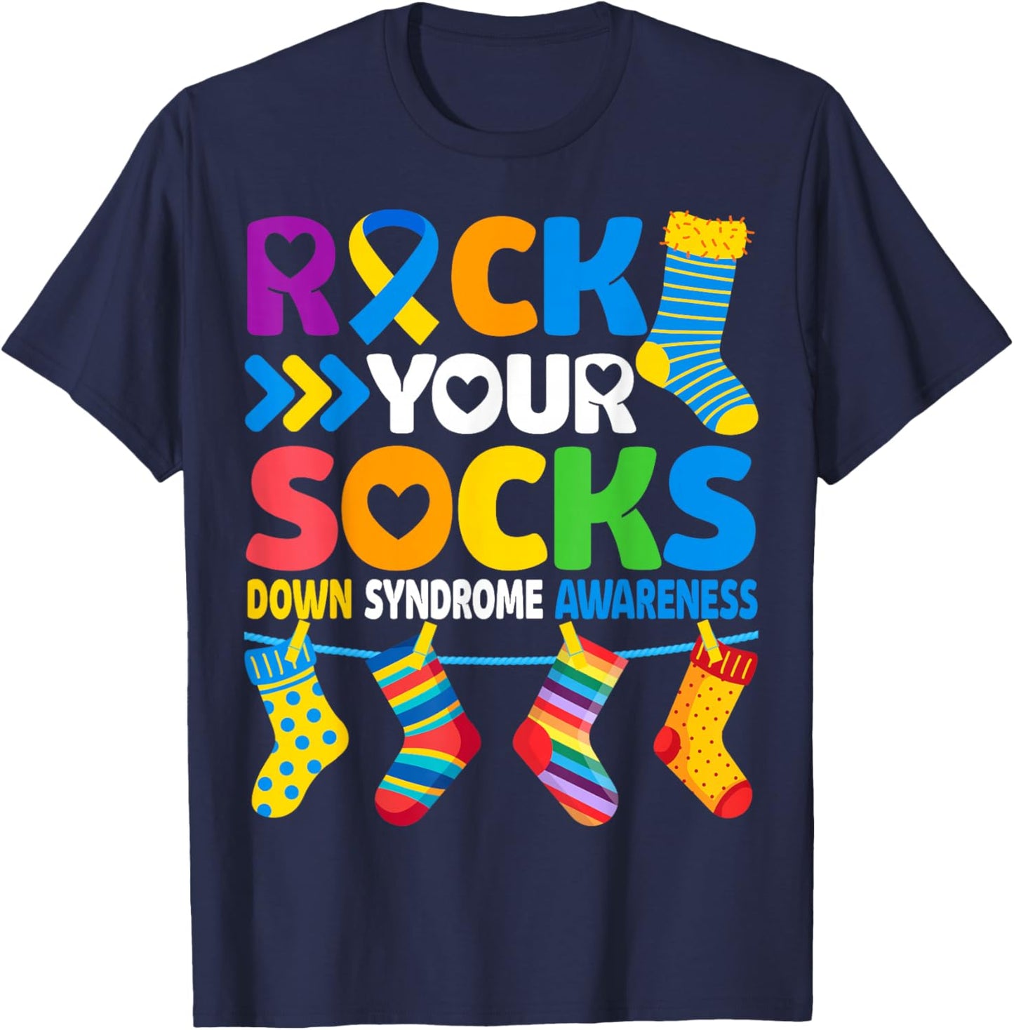 World Down Syndrome Awareness Rock Your Socks Men Women Kids T-Shirt - T-Shirt | Navy