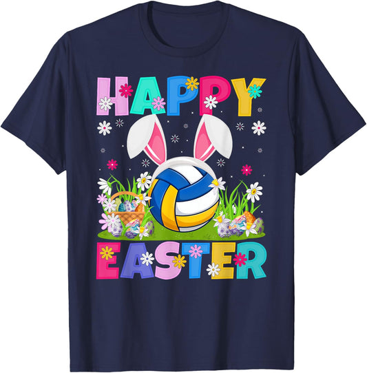 Volleyball Player Easter Egg Hunt Bunny Ear Easter T-Shirt - T-Shirt | Navy