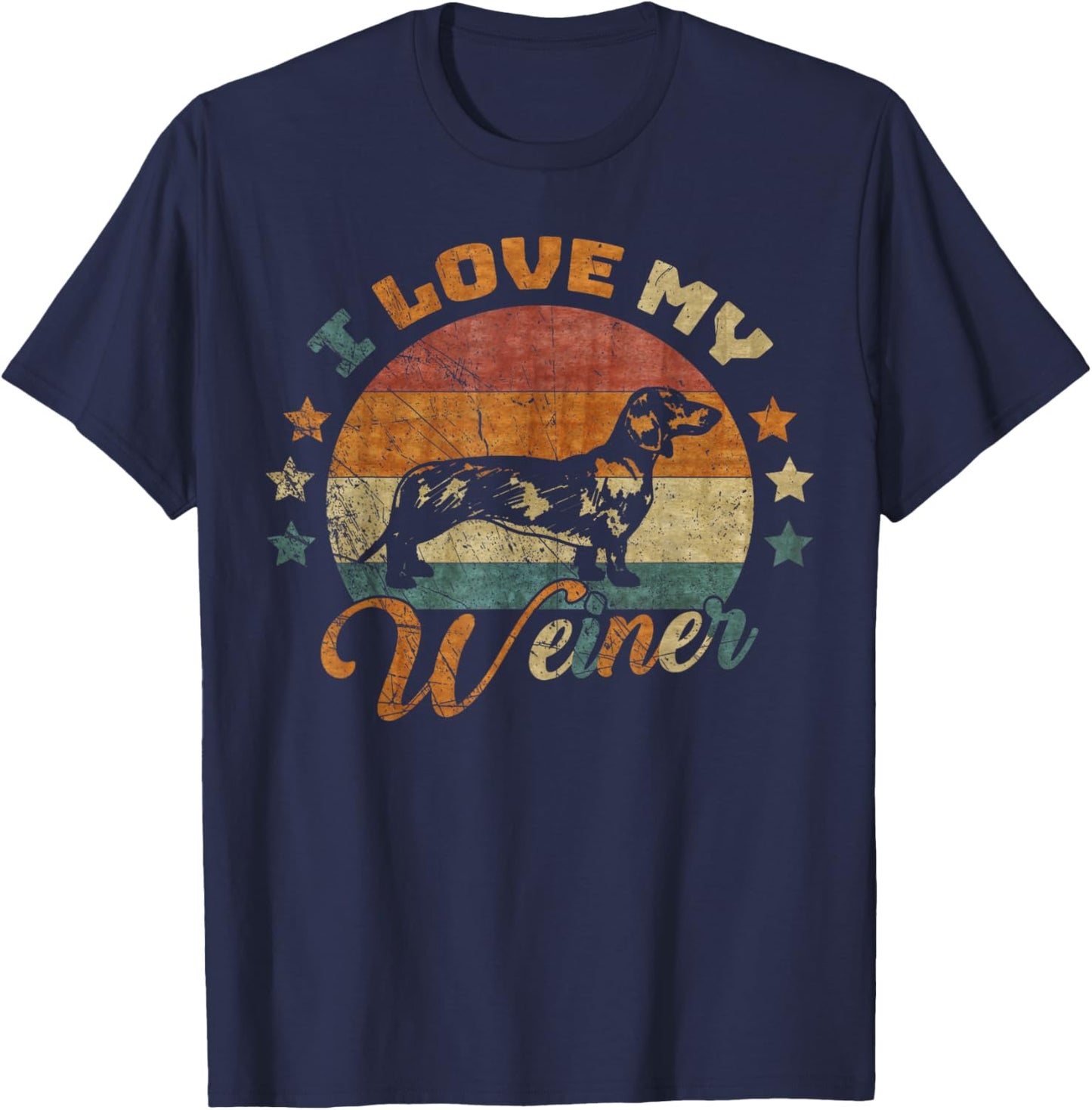 Vintage Retro I Love My Dachshund Dog Funny Weiner Lover Men Women Kids T-Shirt - T-Shirt | Navy