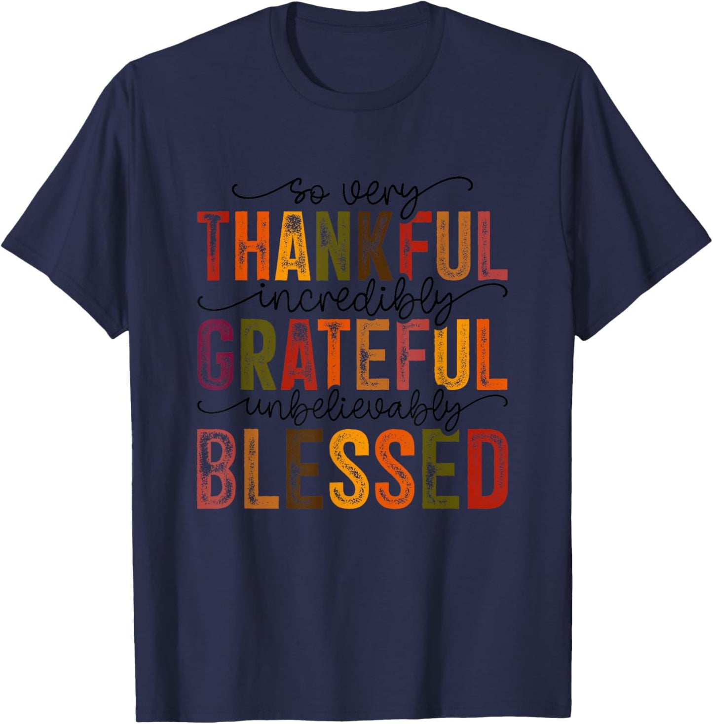Thankful Grateful Blessed Turkey Family Happy Thanksgiving T-Shirt - T-Shirt | Navy