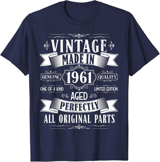Vintage 64th birthday men Born 1961 64 years old Bday T-Shirt - T-Shirt | Navy