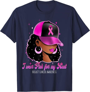 I Wear Pink For My Aunt Breast Cancer Awareness Afro Girl T-Shirt - T-Shirt | Navy