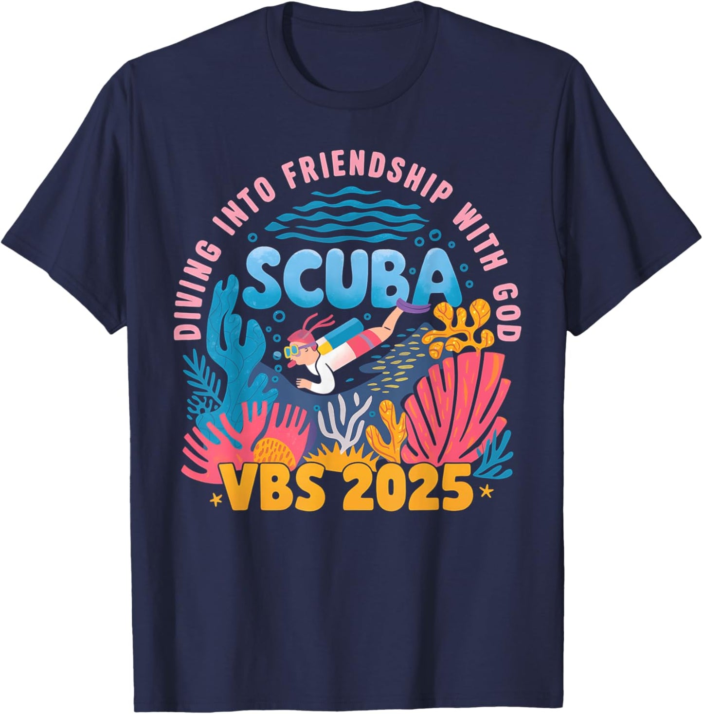Diving Into Friendship With God Beach Scuba VBS 2025 T-Shirt - T-Shirt | Navy