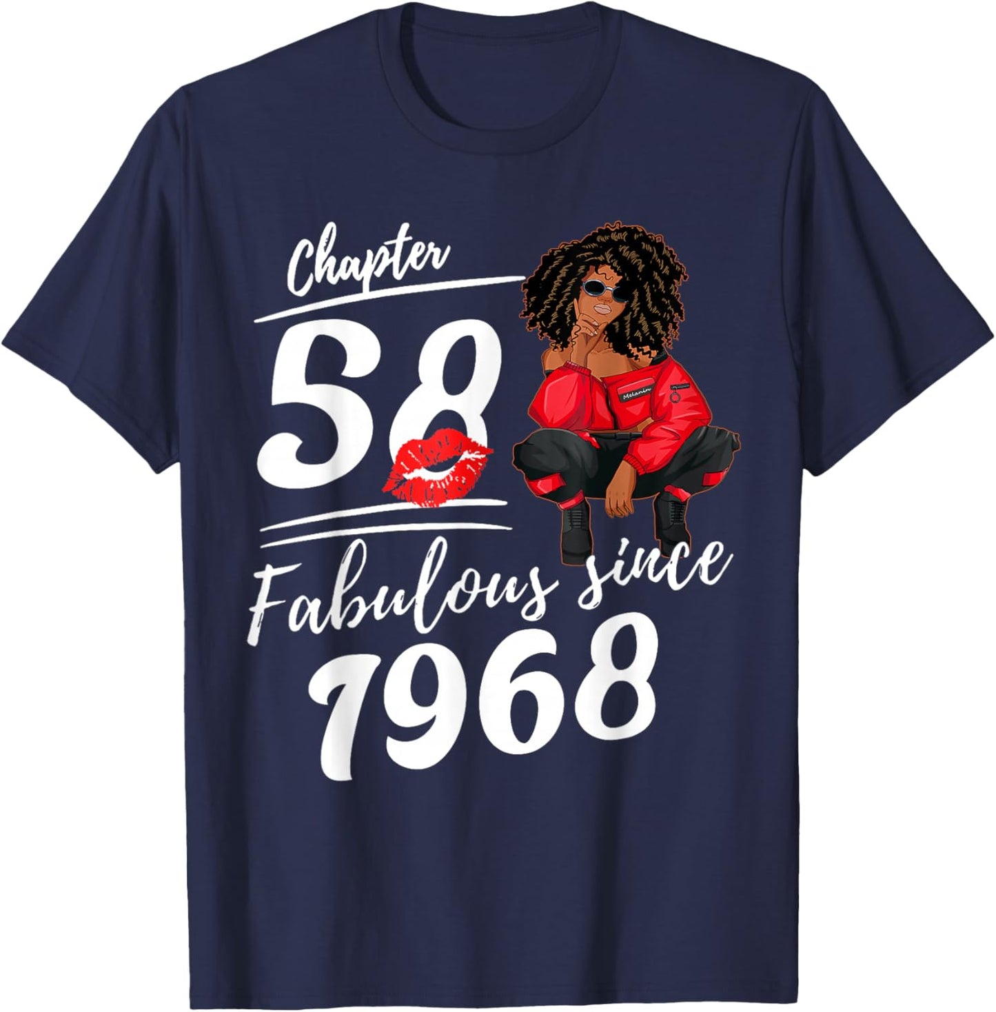 Chapter 58 Fabulous Since 1968 Birthday Queen Afro Girl T-Shirt - T-Shirt | Navy