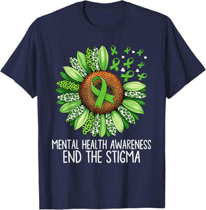 Motivational Support Warrior Mental Health End The Stigma T-Shirt - T-Shirt | Navy