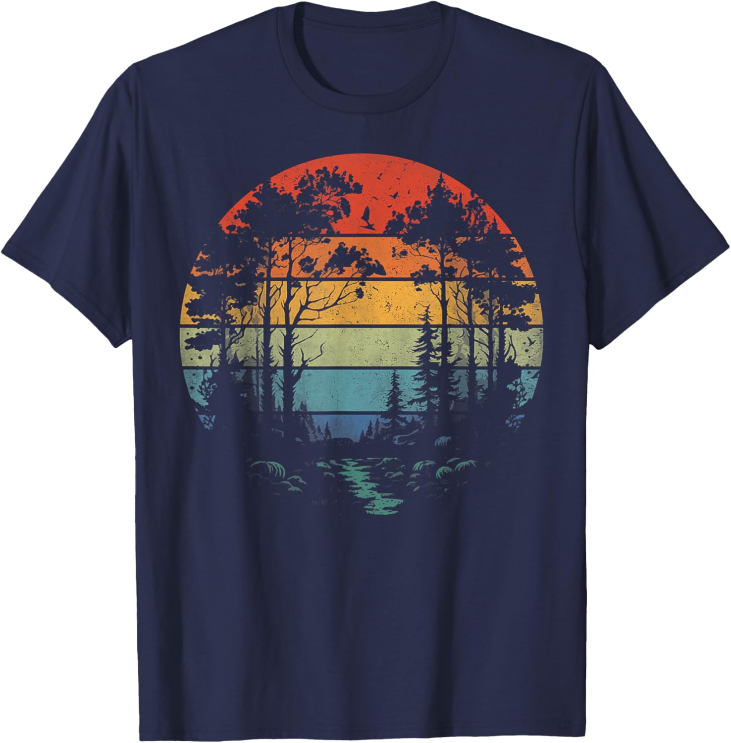 Trees Wildlife Nature Vintage Forest Woman Girl T-Shirt - T-Shirt | Navy