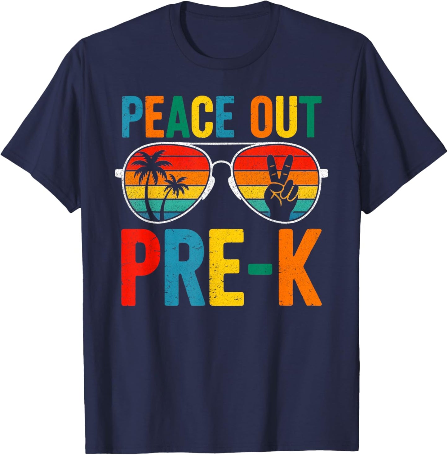 Peace Out PreK Preschool Retro Graduation Last Day of School T-Shirt - T-Shirt | Navy