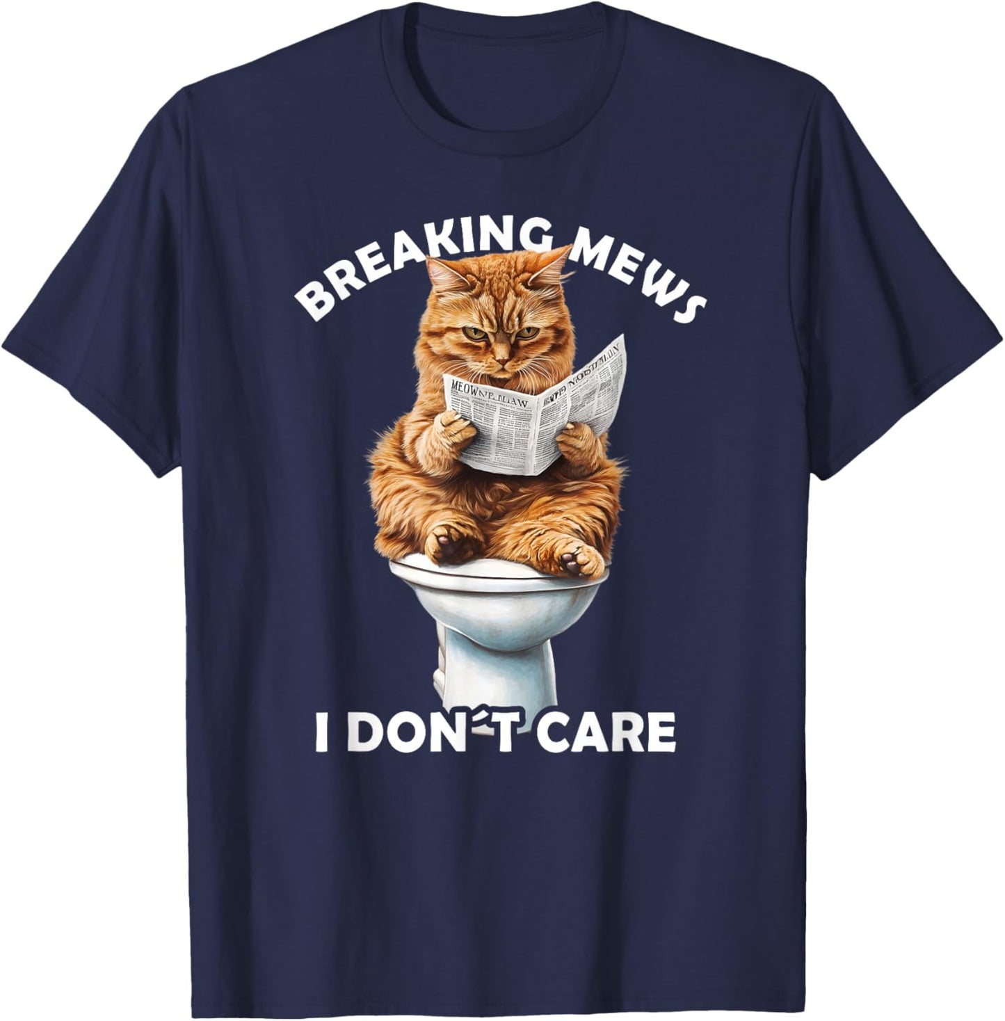 Funny Cat Toilet Reading Newspaper Cats Lover Breaking News T-Shirt - T-Shirt | Navy