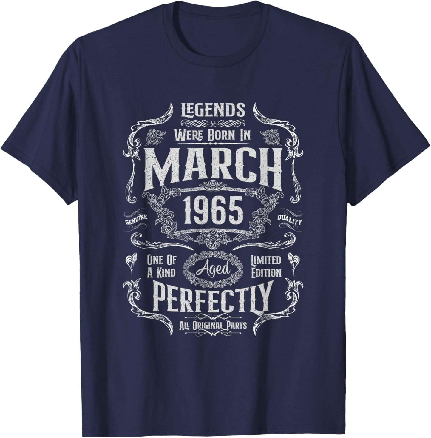 Vintage 61st Birthday Legends were Born in March 1965 T-Shirt - T-Shirt | Navy