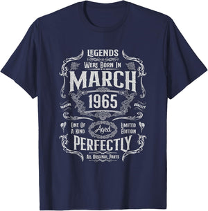 Vintage 61st Birthday Legends were Born in March 1965 T-Shirt - T-Shirt | Navy