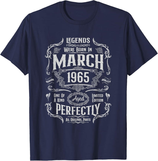 Vintage 61st Birthday Legends were Born in March 1965 T-Shirt - T-Shirt | Navy