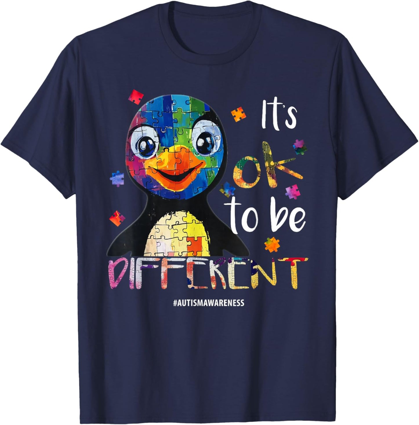 It’s OK to Be Different - Autism Awareness Penguin T-Shirt - T-Shirt | Navy