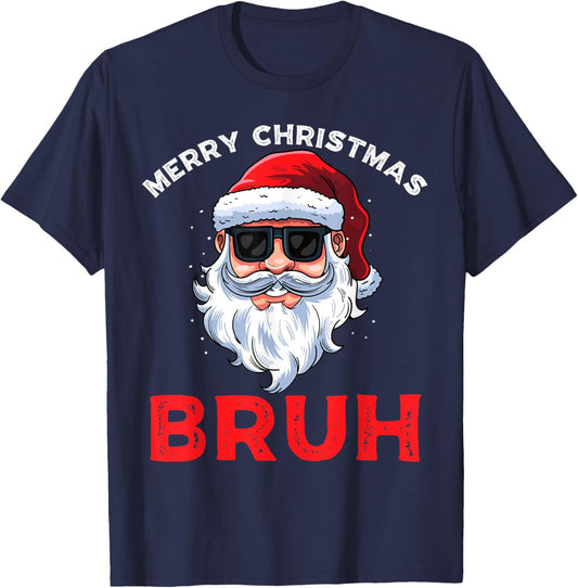 Merry Christmas Bruh Meme Funny Saying for Brother Boys Men T-Shirt - T-Shirt | Navy