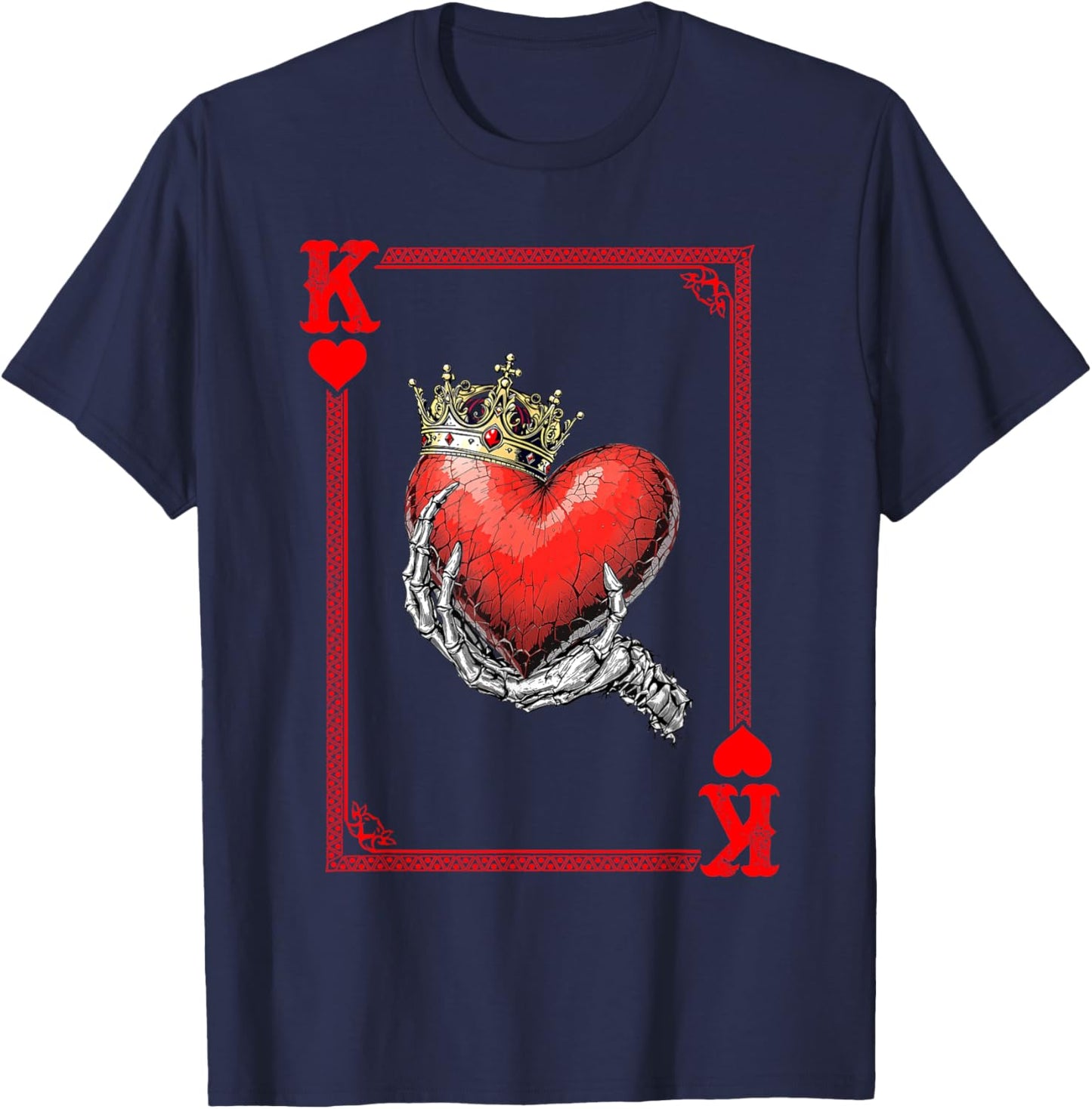King Queen Of Hearts Playing Card Couple Matching Valentine T-Shirt - T-Shirt | Navy