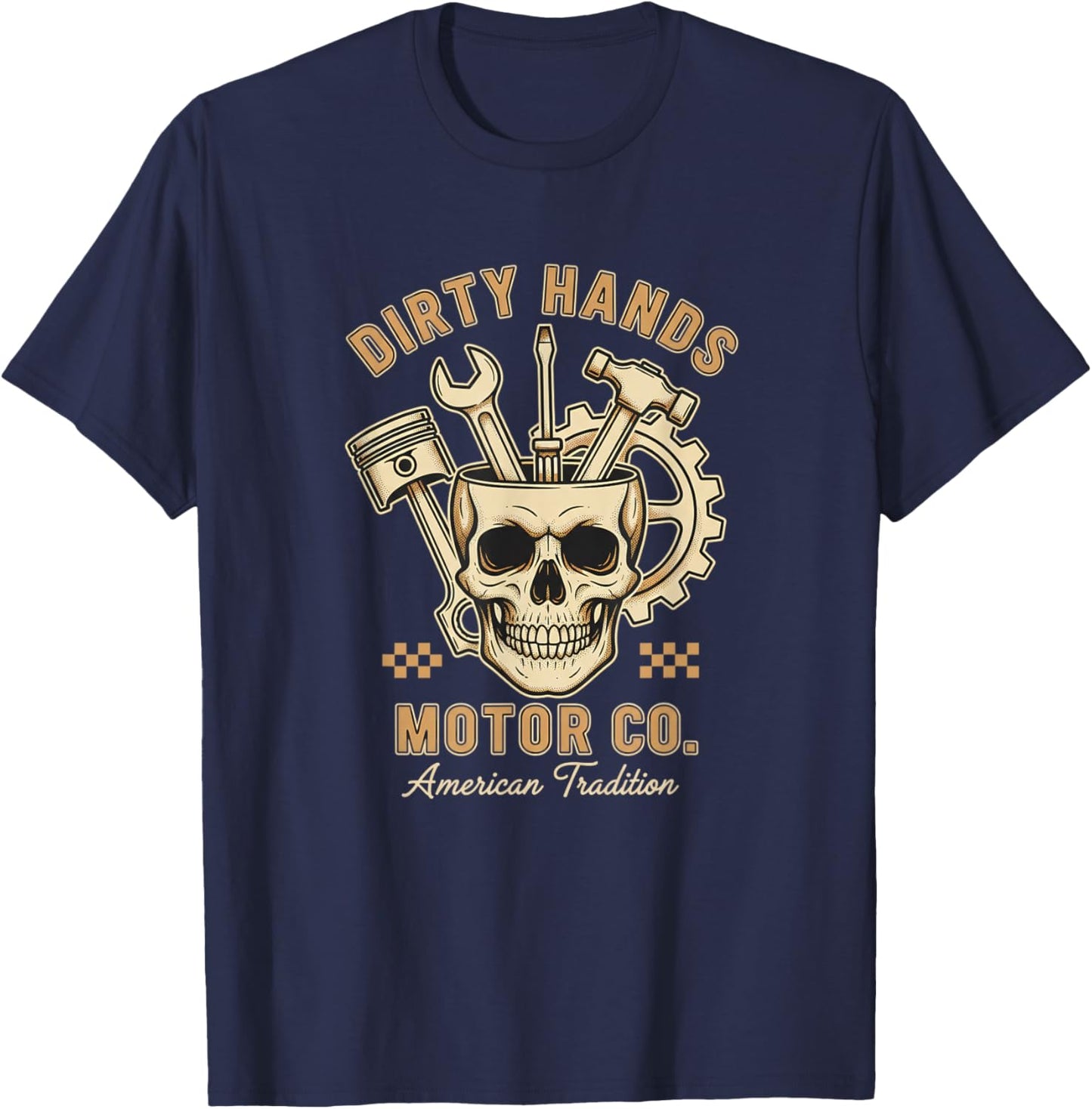 Car Dirty Hands Motor Co. Skull & Tools American Tradition T-Shirt - T-Shirt | Navy