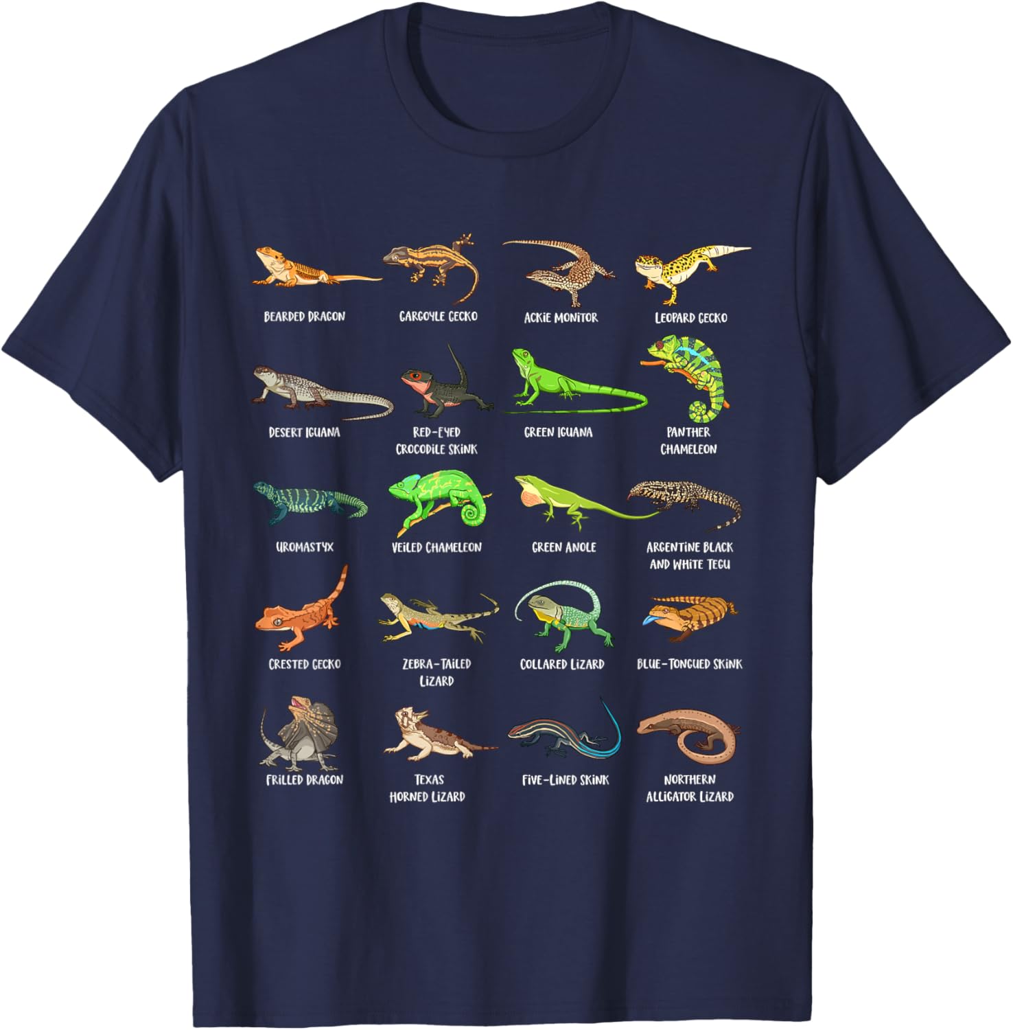 Exotic Lizards and Reptiles - Types of Lizards T-Shirt - T-Shirt | Navy