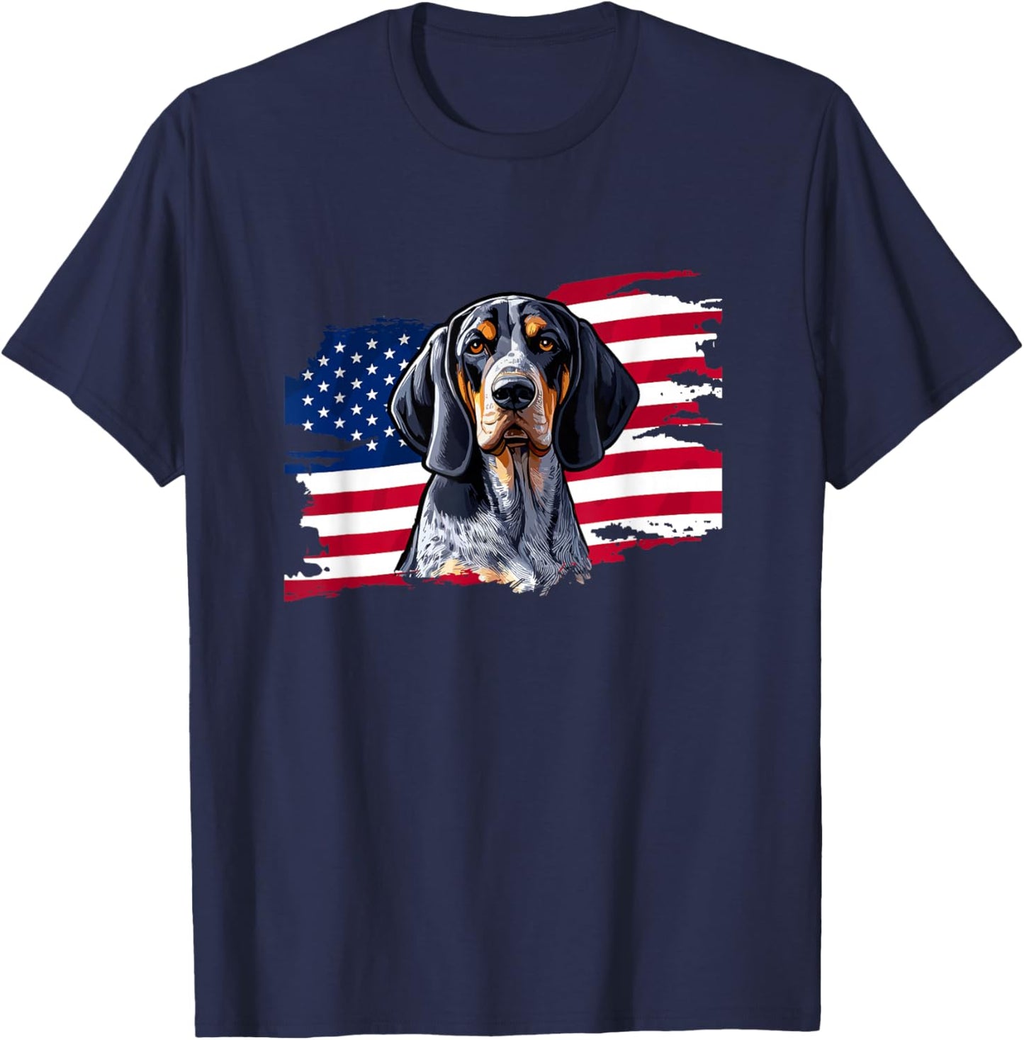 USA Flag Fourth July 4th Patriotic Bluetick Coonhound Lover T-Shirt - T-Shirt | Navy