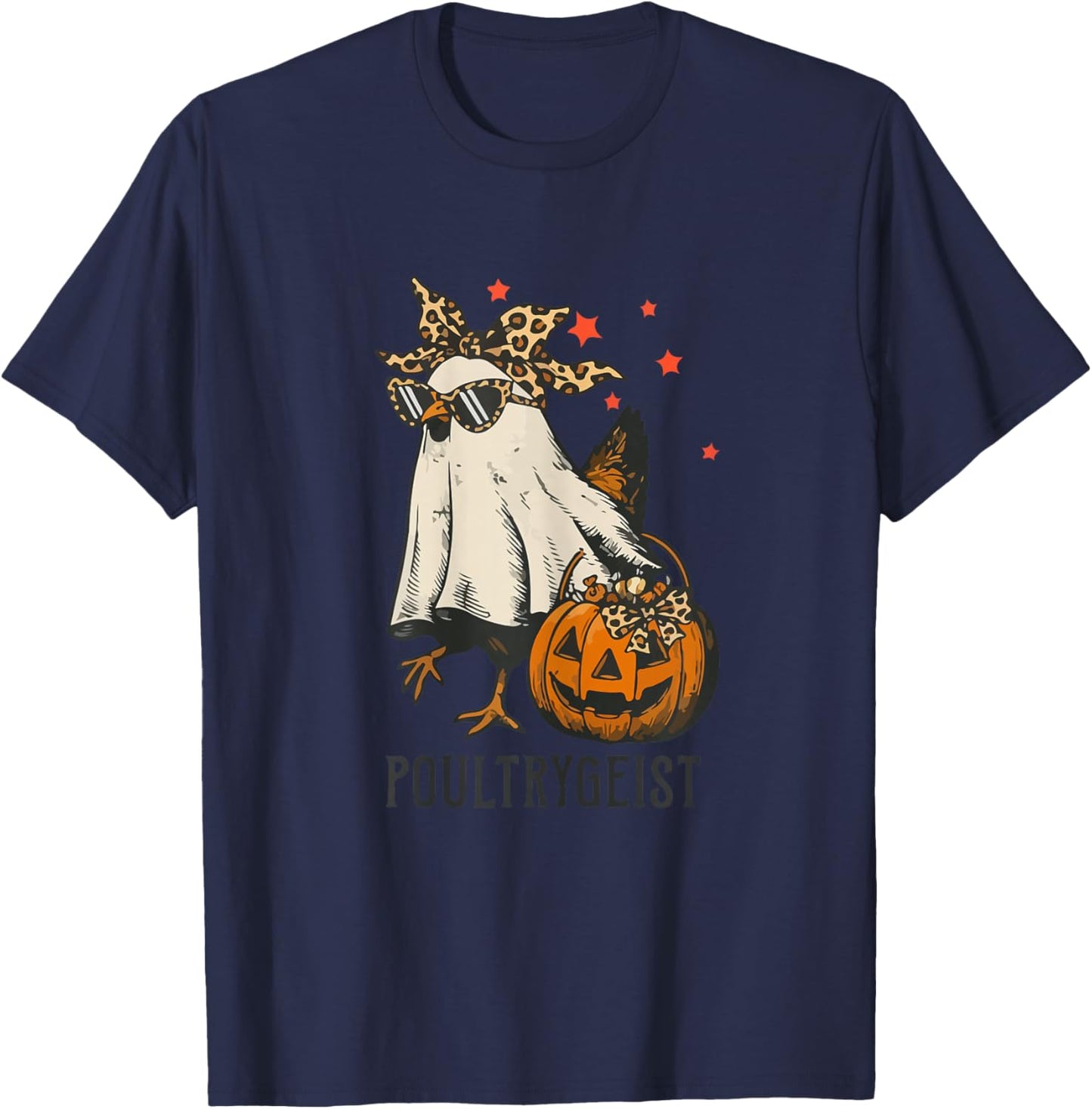 Poultrygeist Chicken Ghost Leopard Coquette Bow Halloween T-Shirt - T-Shirt | Navy